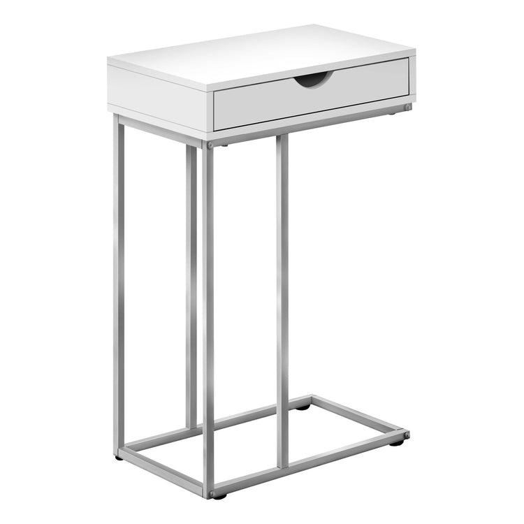 Monarch Specialties I 3774 Table D'appoint, En Forme De C, Bout, Côté, Collation, Tiroir De Rangement, Salon, Chambre À Coucher, Métal, Stratifié, Blanc, Gris, Contemporain, Moderne - Simple Boutique