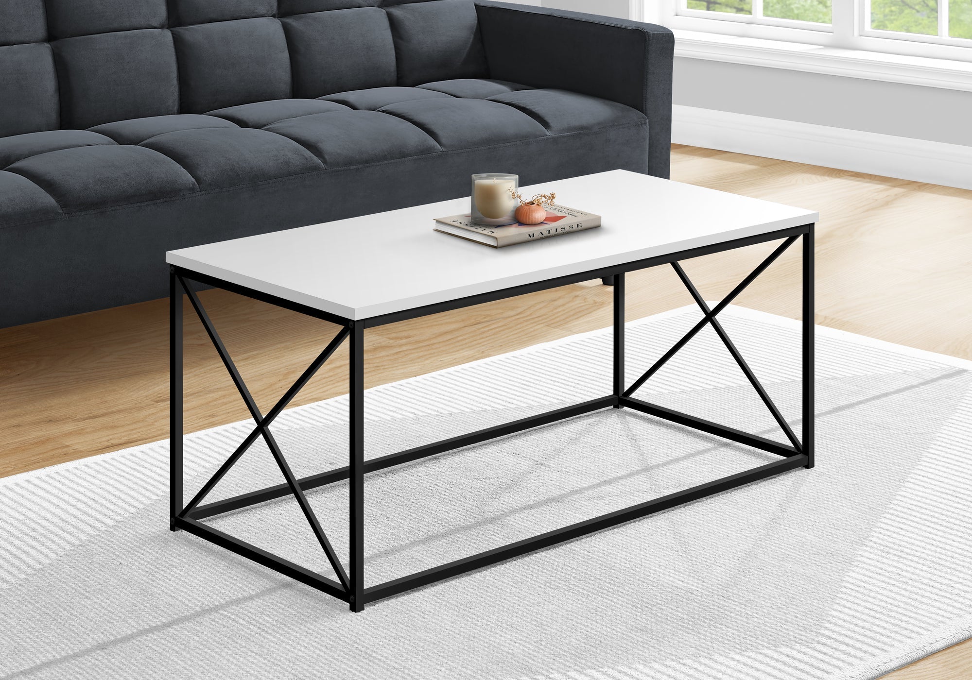 Monarch Specialties I 3780 Table A Café, Accent, Cocktail, Rectangulaire, Salon, 40"l, Métal, Stratifié, Blanc, Noir, Contemporain, Moderne - Simple Boutique
