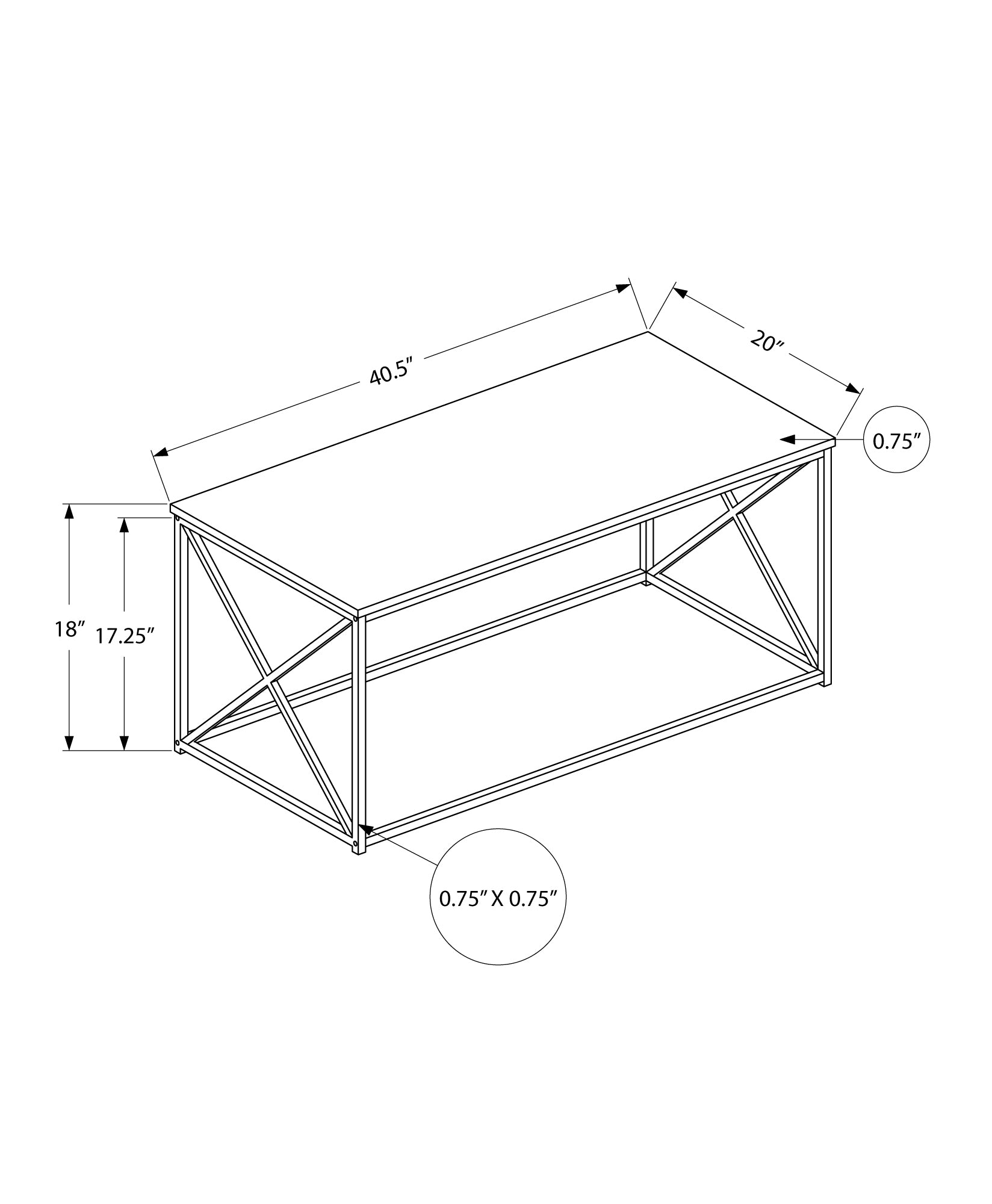 Monarch Specialties I 3786 Table A Café, Accent, Cocktail, Rectangulaire, Salon, 40"l, Métal, Stratifié, Brun, Noir, Contemporain, Moderne - Simple Boutique
