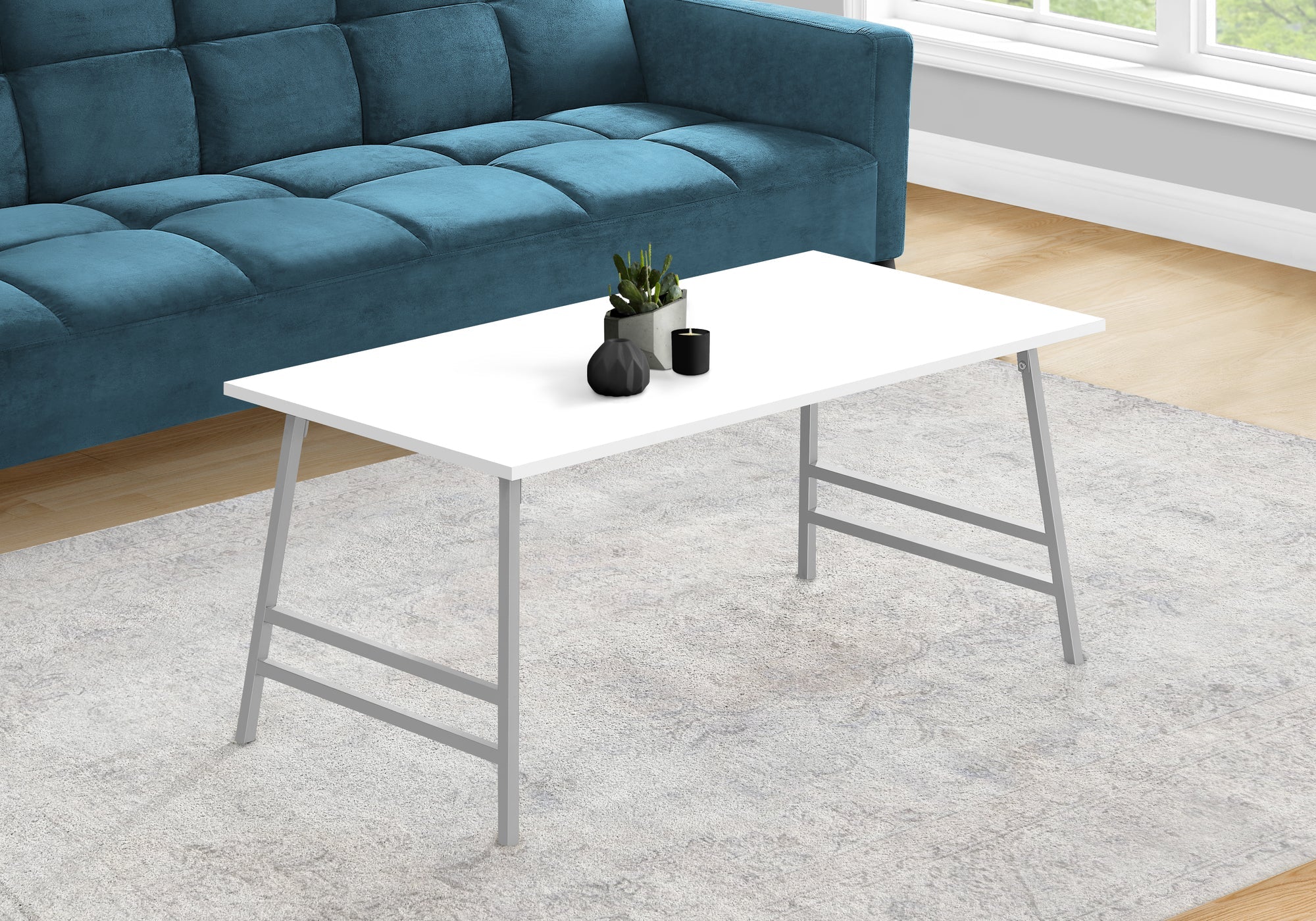 Monarch Specialties I 3790 Table A Café, Accent, Cocktail, Rectangulaire, Salon, 40"l, Métal, Stratifié, Blanc, Gris, Contemporain, Moderne - Simple Boutique
