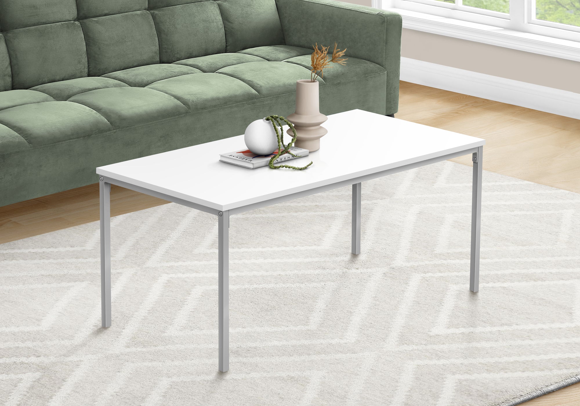 Monarch Specialties I 3795 Table A Café, Accent, Cocktail, Rectangulaire, Salon, 40"l, Métal, Stratifié, Blanc, Gris, Contemporain, Moderne - Simple Boutique