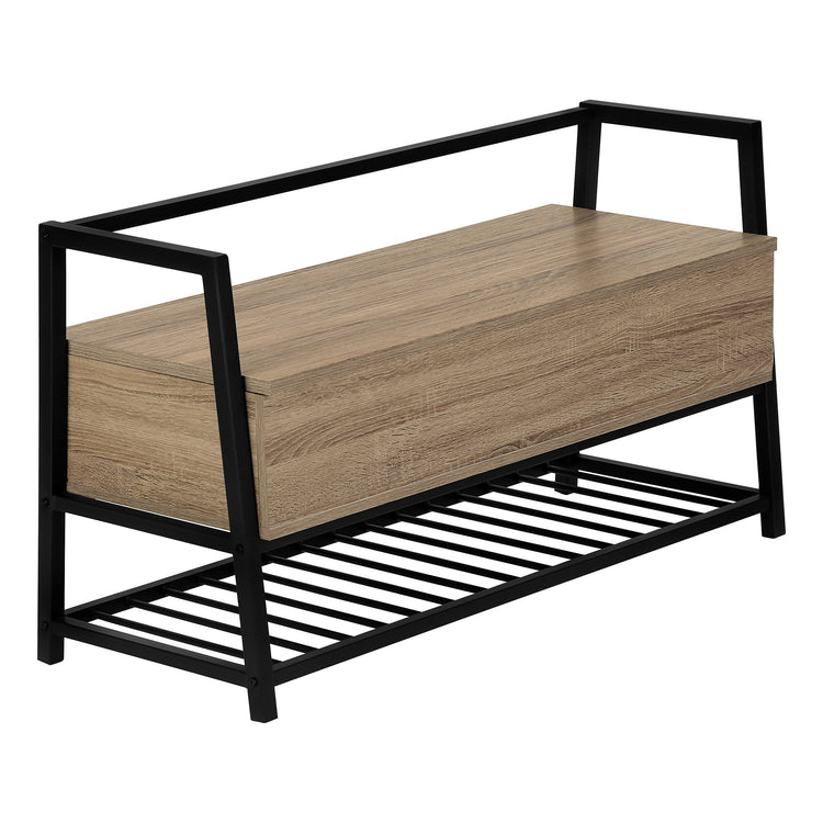 Monarch Specialties I 4501 Banc, Entrée, Couloir, Rangement, 42" Rectangulaire, Métal, Stratifié, Brun, Noir, Contemporain, Moderne - Simple Boutique