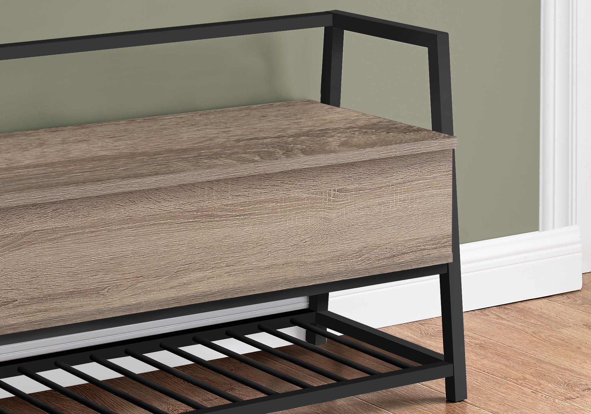 Monarch Specialties I 4501 Banc, Entrée, Couloir, Rangement, 42" Rectangulaire, Métal, Stratifié, Brun, Noir, Contemporain, Moderne - Simple Boutique