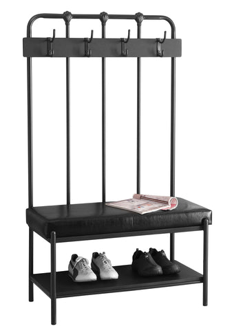 Monarch Specialties I 4545 Banc, Entrée, Couloir, Rangement, Organisateur, Patère, Portemanteau, Métal, Pu D'aspect Cuir, Gris, Transitionnel