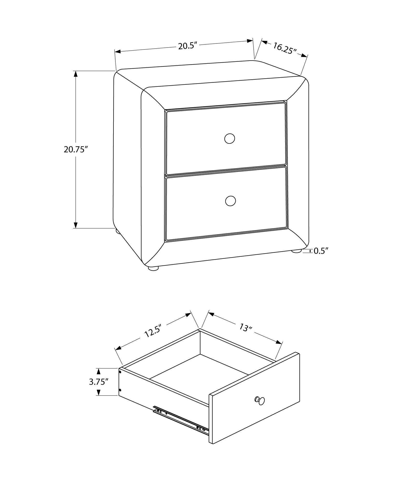 Monarch Specialties I 5602 Accessoire De Chambre, Table De Nuit, Bout, Côté, Lampe, Tiroir De Rangement, Chambre À Coucher, Rembourré, Pu D'aspect Cuir, Gris, Transitionnel - Simple Boutique