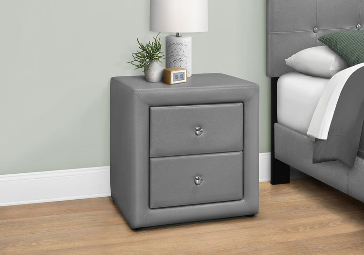 Monarch Specialties I 5602 Accessoire De Chambre, Table De Nuit, Bout, Côté, Lampe, Tiroir De Rangement, Chambre À Coucher, Rembourré, Pu D'aspect Cuir, Gris, Transitionnel - Simple Boutique