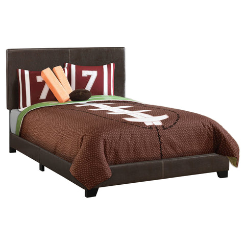 Monarch Specialties I 5910F Lit, Taille Réelle, Plate-forme, Chambre À Coucher, Cadre, Rembourré, Pu D'aspect Cuir, Pattes En Bois, Brun, Transitionnel