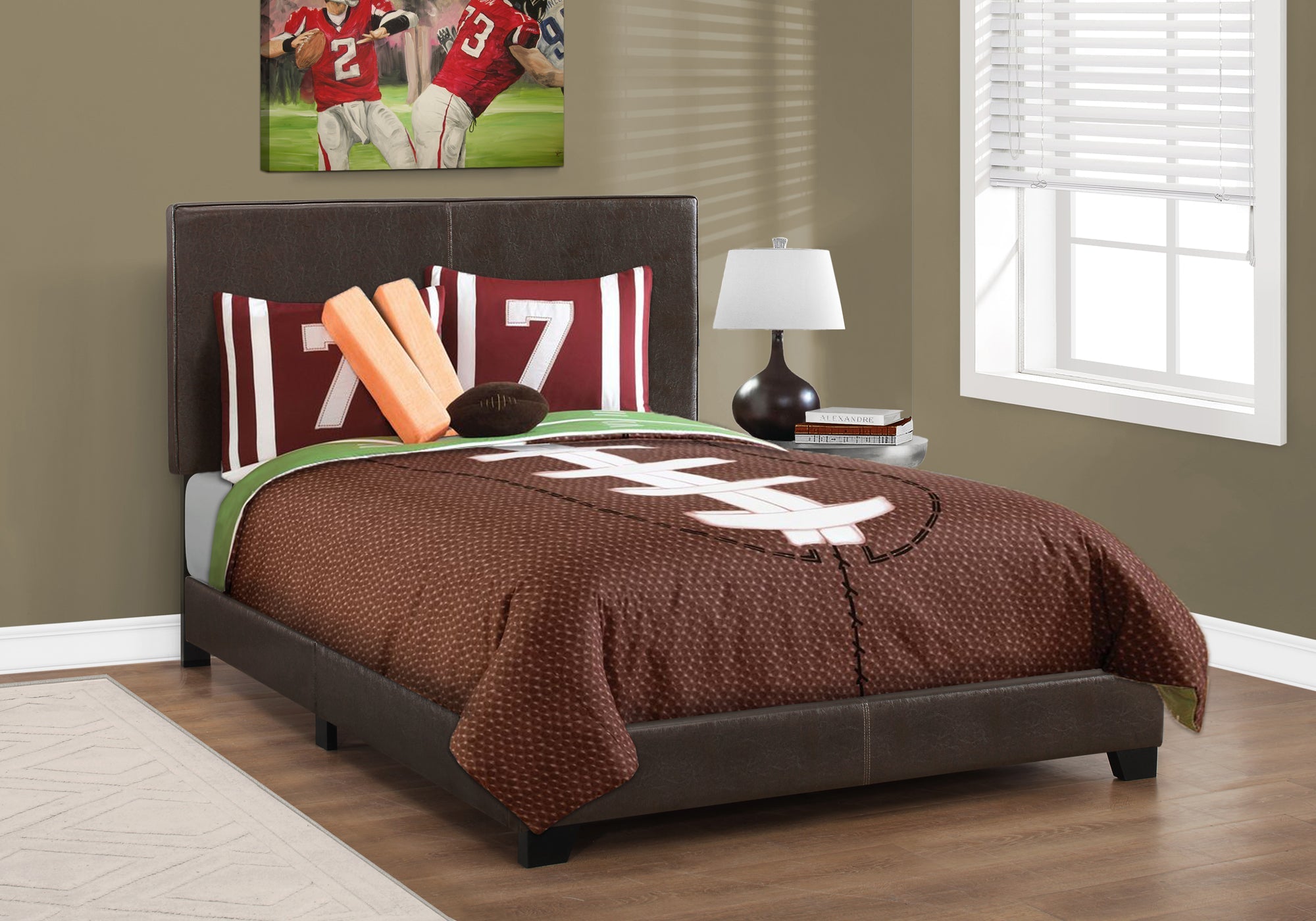 Monarch Specialties I 5910F Lit, Taille Réelle, Plate-forme, Chambre À Coucher, Cadre, Rembourré, Pu D'aspect Cuir, Pattes En Bois, Brun, Transitionnel - Simple Boutique