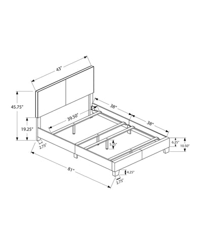 Monarch Specialties I 5910T Lit, Taille Jumelle, Plate-forme, Chambre À Coucher, Cadre, Rembourré, Pu D'aspect Cuir, Pattes En Bois, Brun, Transitionnel