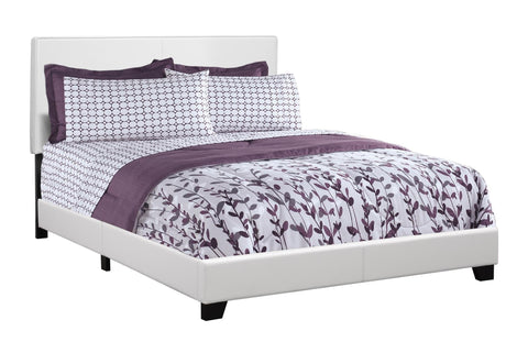 Monarch Specialties I 5911Q Lit, Grand, Plate-forme, Chambre À Coucher, Cadre, Rembourré, Pu D'aspect Cuir, Pattes En Bois, Blanc, Transitionnel