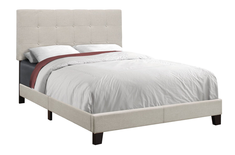 Monarch Specialties I 5921F Lit, Taille Réelle, Plate-forme, Chambre À Coucher, Cadre, Rembourré, D'aspect Lin, Pattes En Bois, Beige, Noir, Transitionnel - Simple Boutique