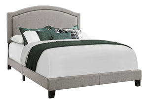 Monarch Specialties I 5936Q Lit, Grand, Plate-forme, Chambre À Coucher, Cadre, Rembourré, D'aspect Lin, Pattes En Bois, Gris, Chrome, Transitionnel - Simple Boutique