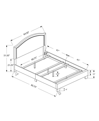 Monarch Specialties I 5936Q Lit, Grand, Plate-forme, Chambre À Coucher, Cadre, Rembourré, D'aspect Lin, Pattes En Bois, Gris, Chrome, Transitionnel