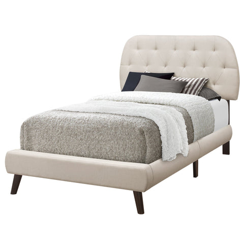 Monarch Specialties I 5981T Lit, Taille Jumelle, Plate-forme, Adolescent, Cadre, Rembourré, D'aspect Lin, Pattes En Bois, Beige, Noir, Transitionnel