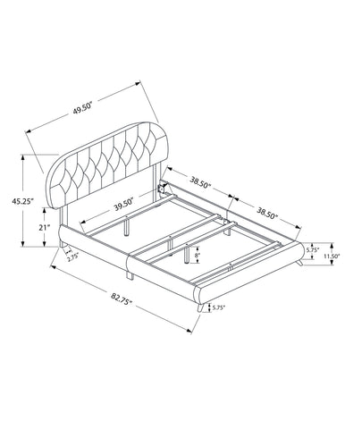 Monarch Specialties I 5981T Lit, Taille Jumelle, Plate-forme, Adolescent, Cadre, Rembourré, D'aspect Lin, Pattes En Bois, Beige, Noir, Transitionnel