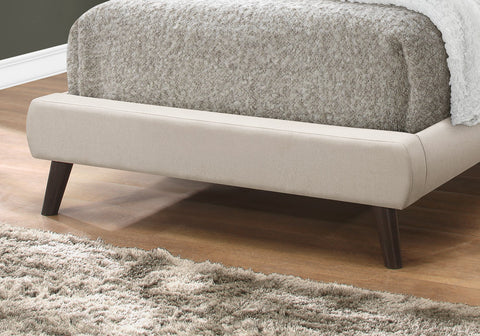 Monarch Specialties I 5981T Lit, Taille Jumelle, Plate-forme, Adolescent, Cadre, Rembourré, D'aspect Lin, Pattes En Bois, Beige, Noir, Transitionnel