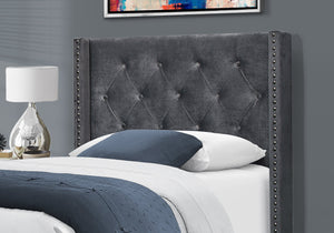Monarch Specialties I 5986T Lit, Taille Jumelle, Plate-forme, Adolescent, Cadre, Rembourré, Velours, Pattes En Bois, Gris, Chrome, Transitionnel - Simple Boutique