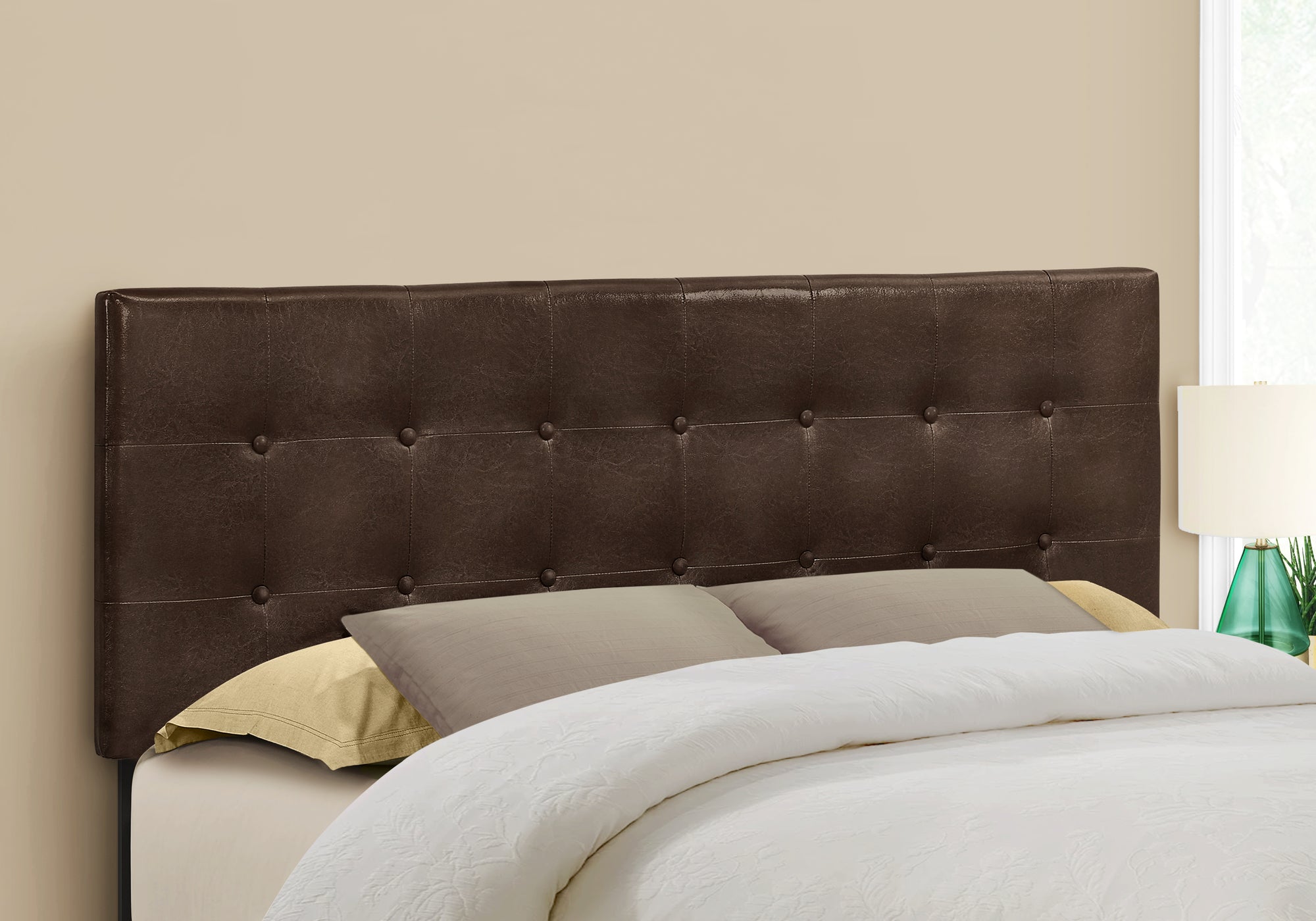 Monarch Specialties I 6000Q Lit, Tête De Lit Seulement, Grand, Chambre À Coucher, Rembourré, Pu D'aspect Cuir, Brun, Transitionnel - Simple Boutique
