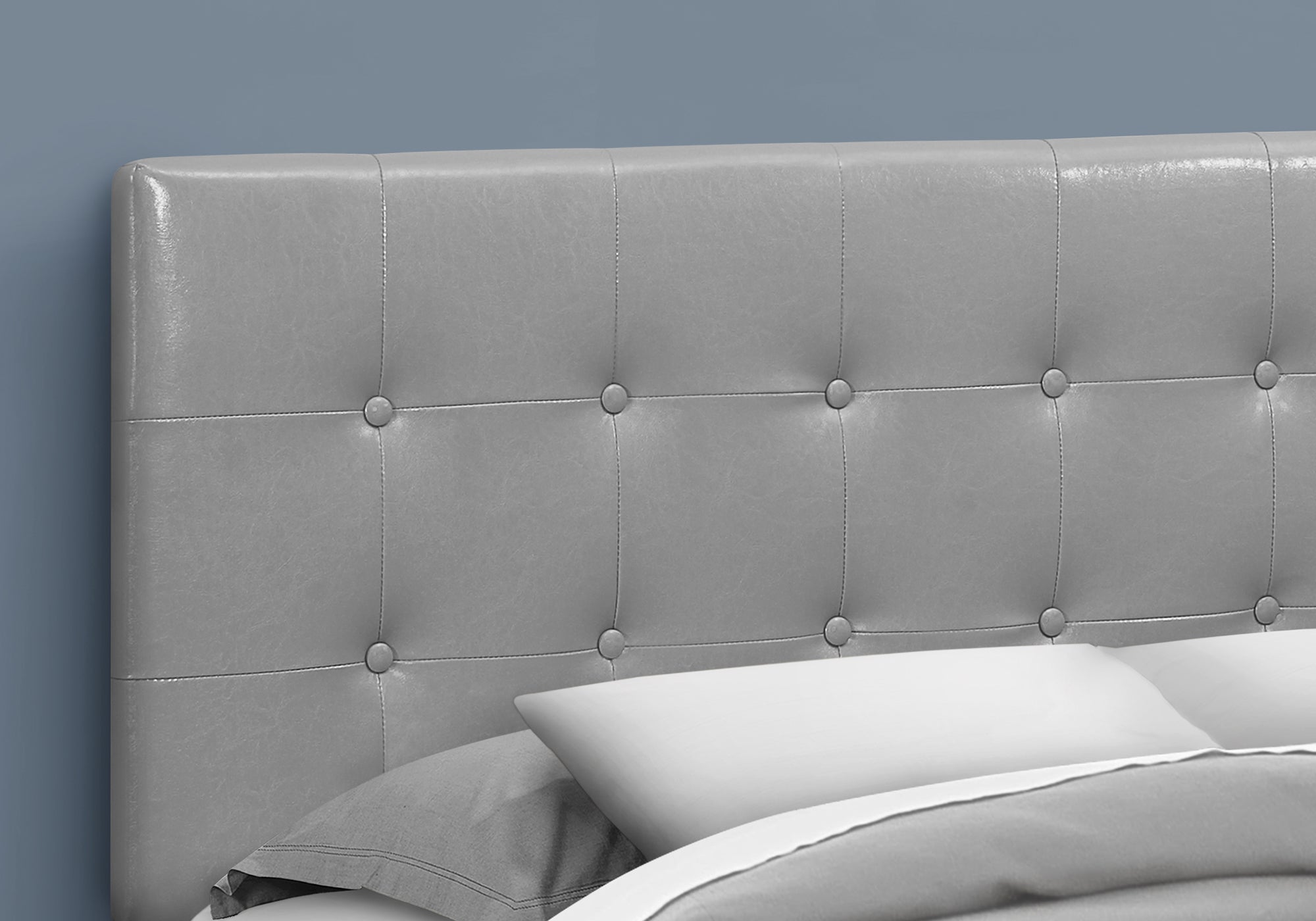 Monarch Specialties I 6001Q Lit, Tête De Lit Seulement, Grand, Chambre À Coucher, Rembourré, Pu D'aspect Cuir, Gris, Transitionnel - Simple Boutique