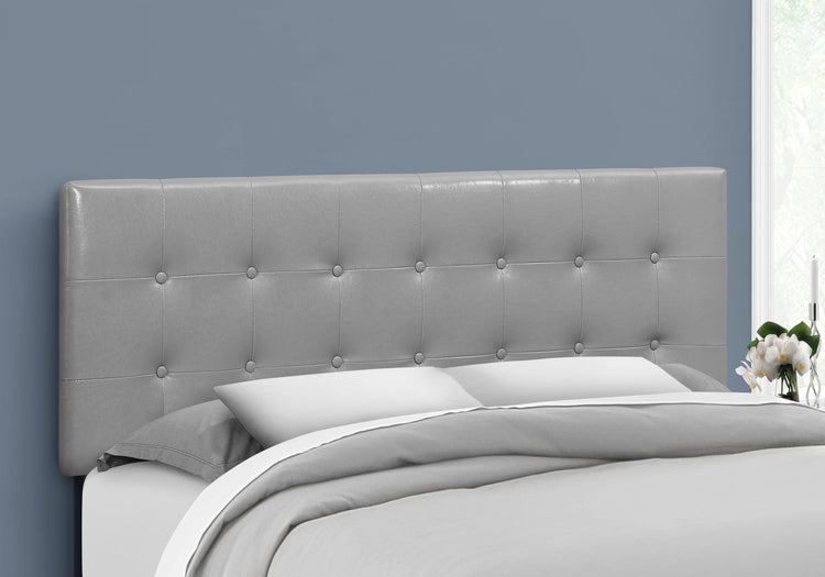 Monarch Specialties I 6001Q Lit, Tête De Lit Seulement, Grand, Chambre À Coucher, Rembourré, Pu D'aspect Cuir, Gris, Transitionnel - Simple Boutique