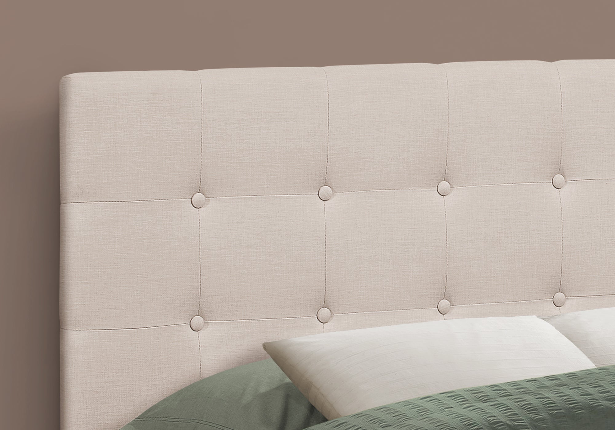 Monarch Specialties I 6004F Lit, Tête De Lit Seulement, Taille Réelle, Chambre À Coucher, Rembourré, D'aspect Lin, Beige, Transitionnel - Simple Boutique