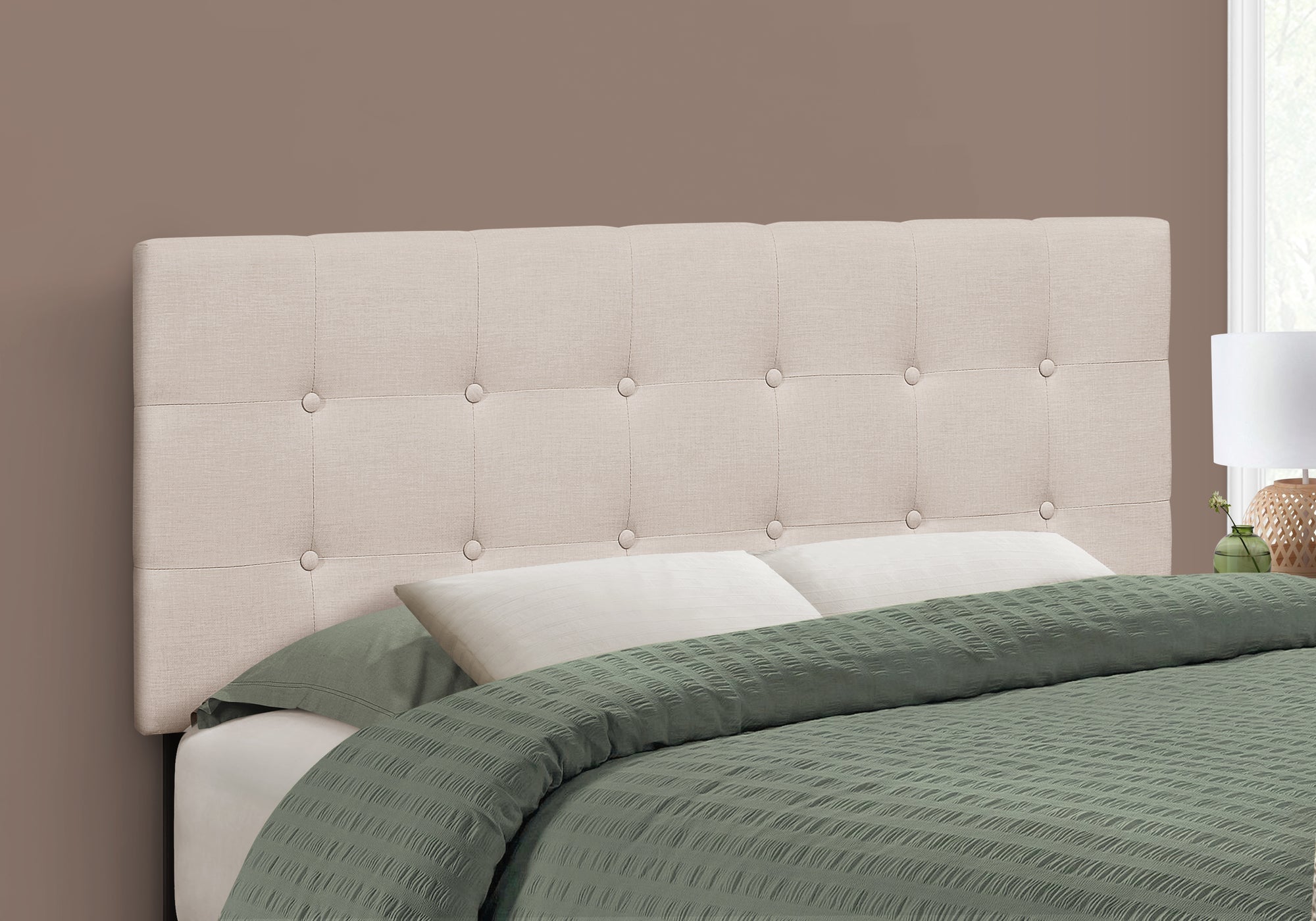 Monarch Specialties I 6004F Lit, Tête De Lit Seulement, Taille Réelle, Chambre À Coucher, Rembourré, D'aspect Lin, Beige, Transitionnel - Simple Boutique