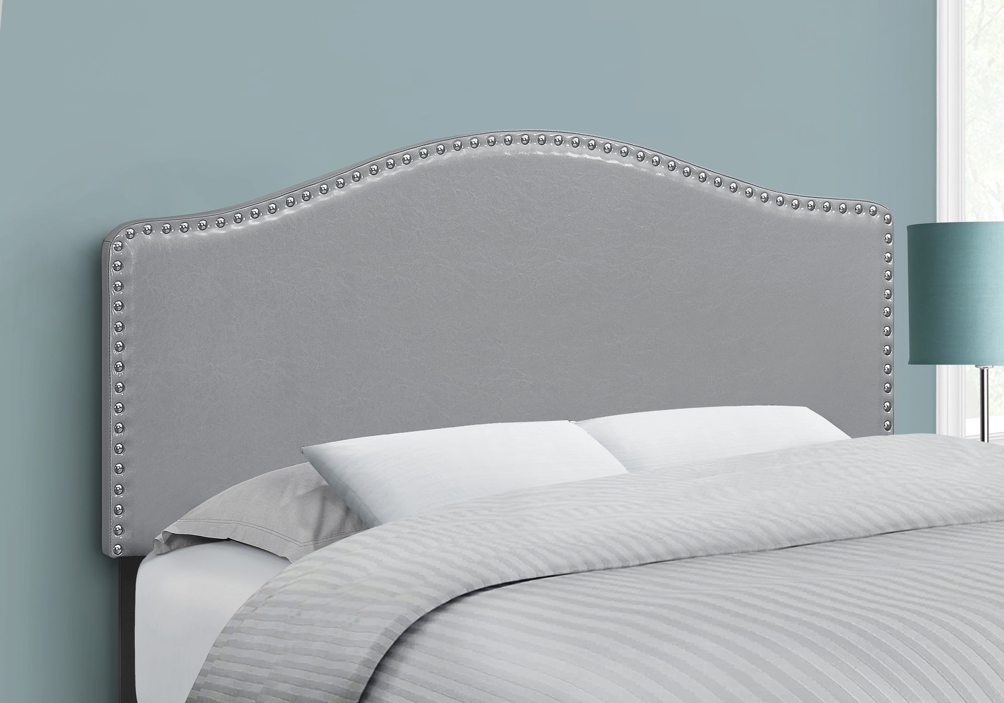 Monarch Specialties I 6011F Lit, Tête De Lit Seulement, Taille Réelle, Chambre À Coucher, Rembourré, Pu D'aspect Cuir, Gris, Transitionnel - Simple Boutique