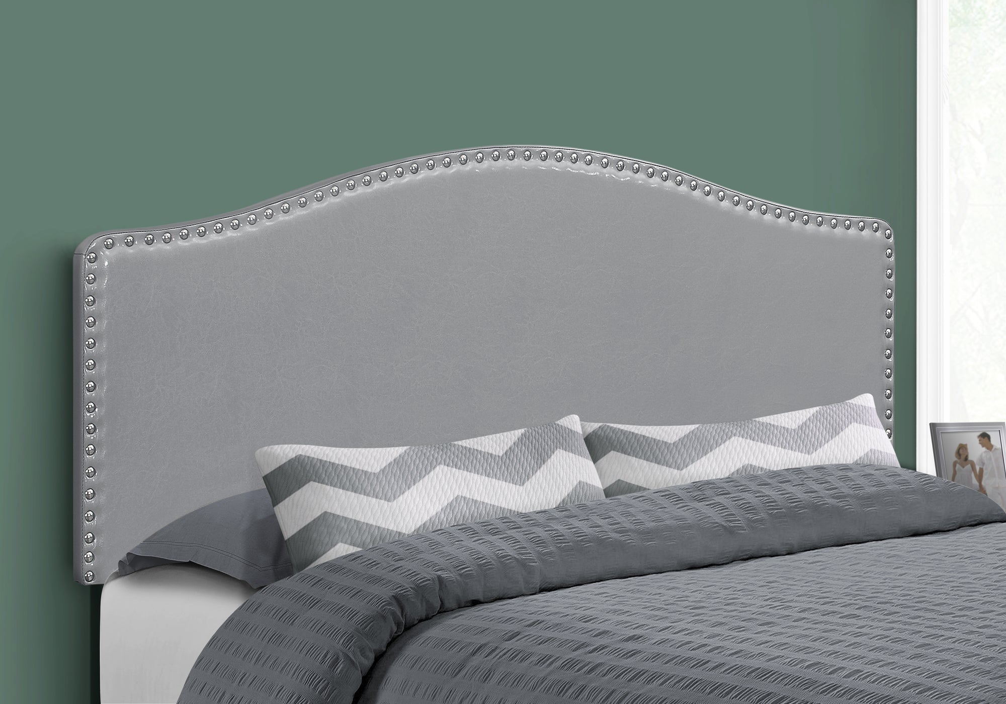 Monarch Specialties I 6011Q Lit, Tête De Lit Seulement, Grand, Chambre À Coucher, Rembourré, Pu D'aspect Cuir, Gris, Transitionnel - Simple Boutique