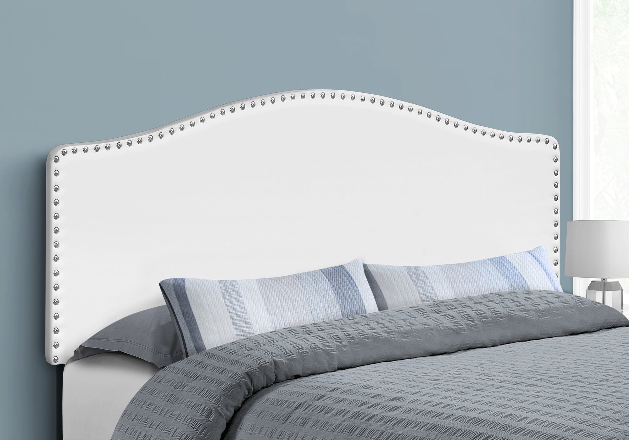 Monarch Specialties I 6012Q Lit, Tête De Lit Seulement, Grand, Chambre À Coucher, Rembourré, Pu D'aspect Cuir, Blanc, Transitionnel - Simple Boutique