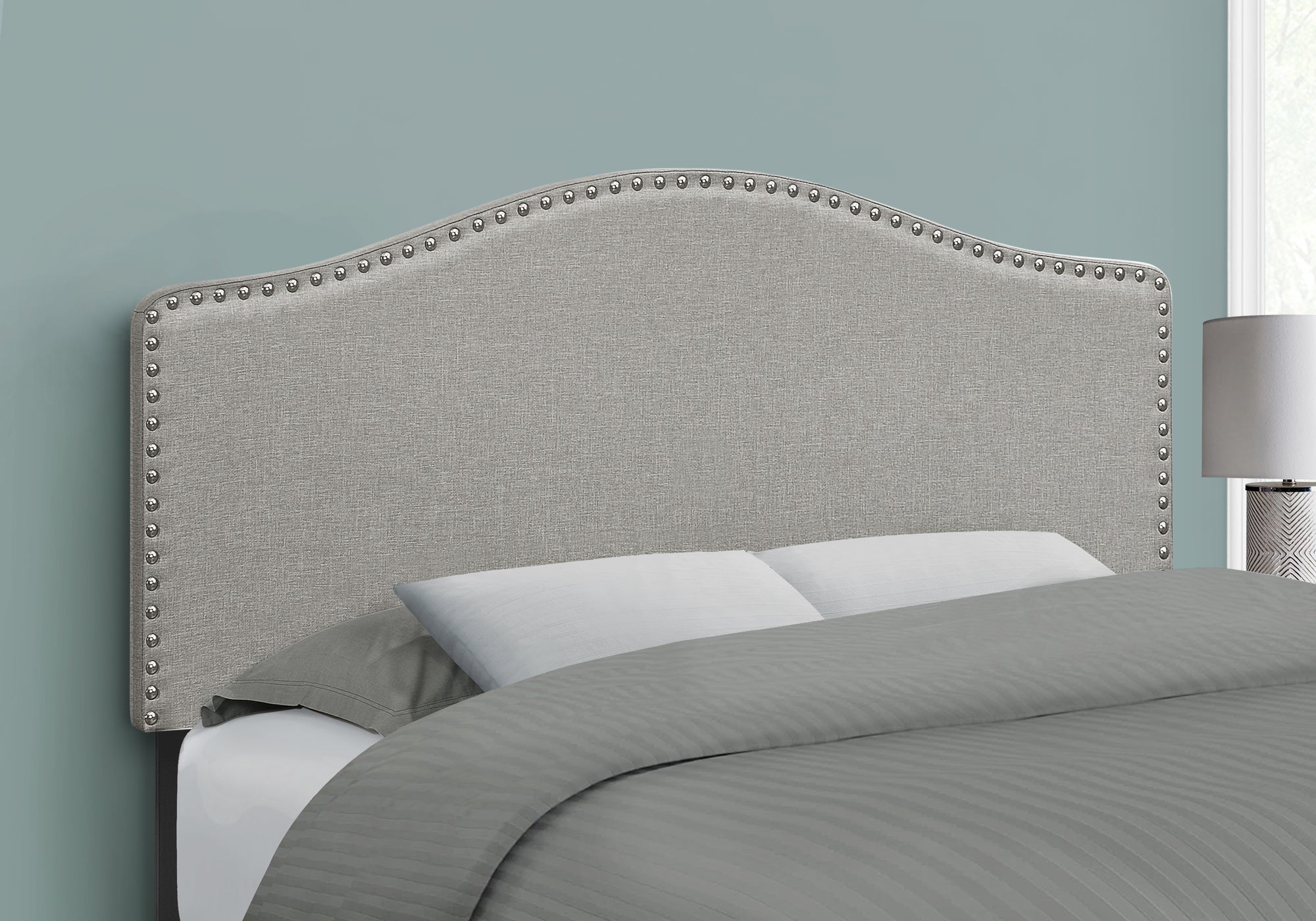 Monarch Specialties I 6013F Lit, Tête De Lit Seulement, Taille Réelle, Chambre À Coucher, Rembourré, D'aspect Lin, Gris, Transitionnel - Simple Boutique