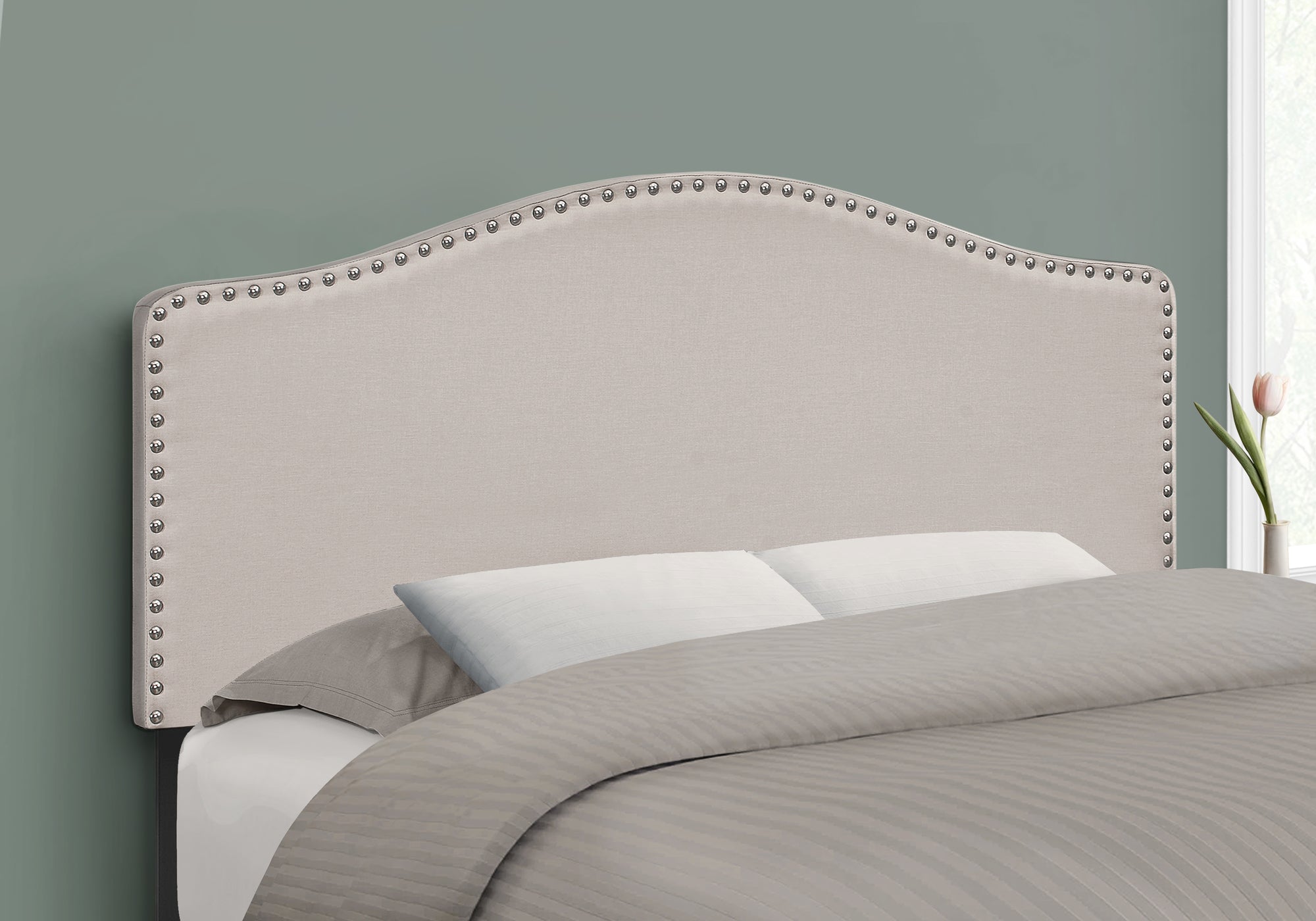 Monarch Specialties I 6014F Lit, Tête De Lit Seulement, Taille Réelle, Chambre À Coucher, Rembourré, D'aspect Lin, Beige, Transitionnel - Simple Boutique