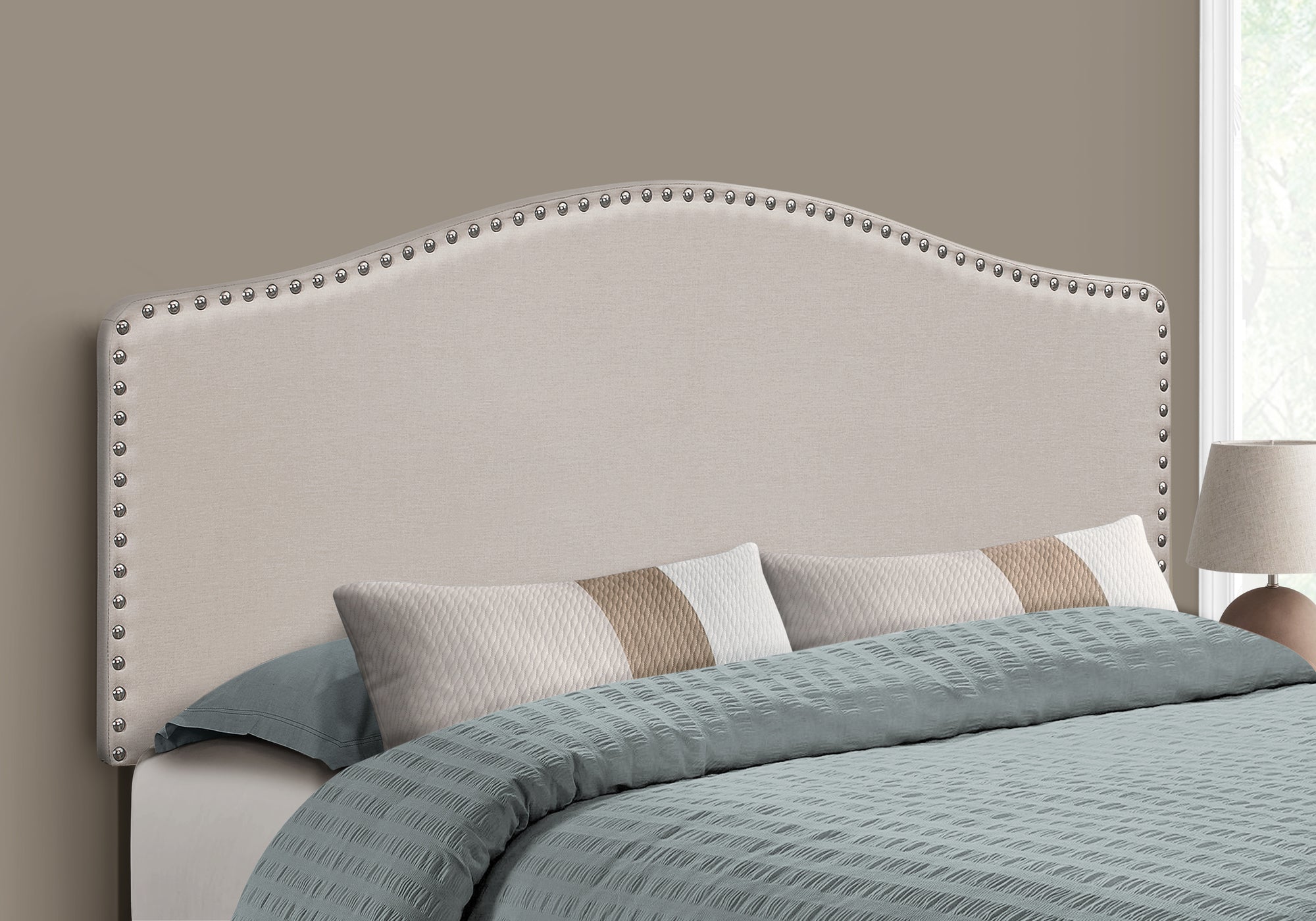 Monarch Specialties I 6014Q Lit, Tête De Lit Seulement, Grand, Chambre À Coucher, Rembourré, D'aspect Lin, Beige, Transitionnel - Simple Boutique