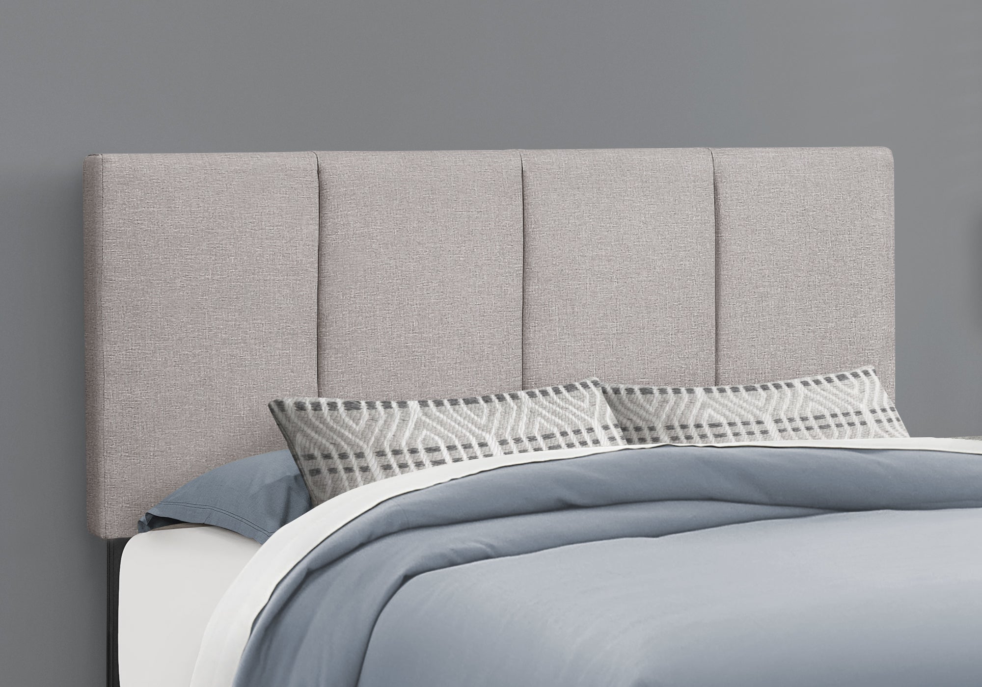 Monarch Specialties I 6025Q Lit, Grand, Plate-forme, Chambre À Coucher, Cadre, Rembourré, D'aspect Lin, Pattes En Bois, Gris, Transitionnel - Simple Boutique