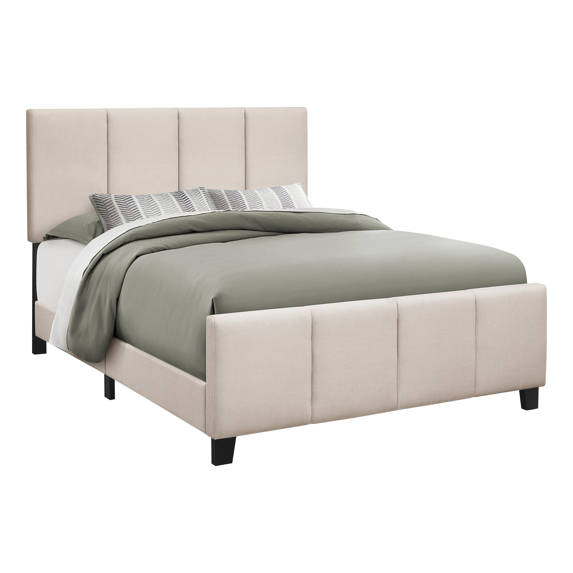 Monarch Specialties I 6026Q Lit, Grand, Plate-forme, Chambre À Coucher, Cadre, Rembourré, D'aspect Lin, Pattes En Bois, Beige, Noir, Transitionnel - Simple Boutique