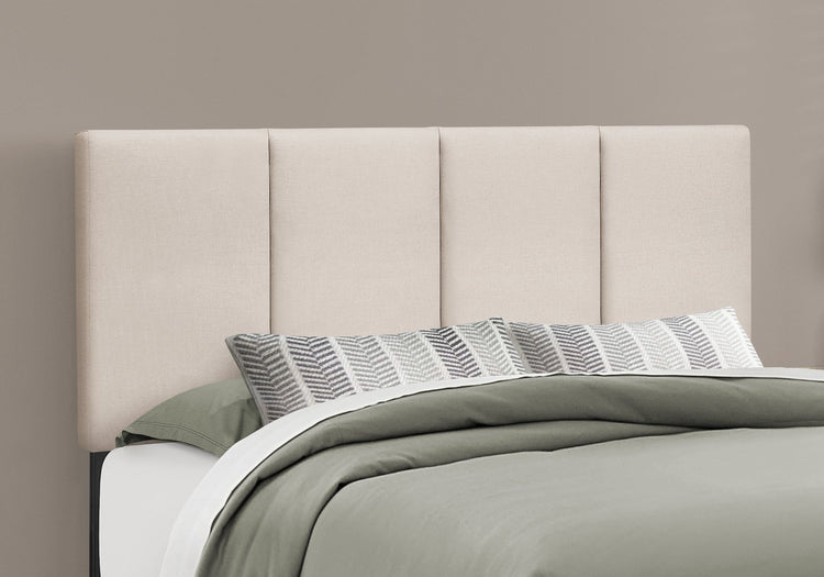 Monarch Specialties I 6026Q Lit, Grand, Plate-forme, Chambre À Coucher, Cadre, Rembourré, D'aspect Lin, Pattes En Bois, Beige, Noir, Transitionnel - Simple Boutique