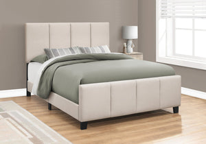 Monarch Specialties I 6026Q Lit, Grand, Plate-forme, Chambre À Coucher, Cadre, Rembourré, D'aspect Lin, Pattes En Bois, Beige, Noir, Transitionnel - Simple Boutique