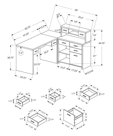 Monarch Specialties I 7018 Bureau, Bureau À Domicile, Coin, Configuration Gauche, Droite, Tiroirs De Rangement, Forme De L, Travail, Ordinateur Portable, Stratifié, Brun, Contemporain, Moderne