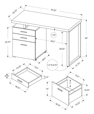 Monarch Specialties I 7026 Bureau, Bureau À Domicile, Ordinateur Portable, Configuration Gauche, Droite, Tiroirs De Rangement, 48