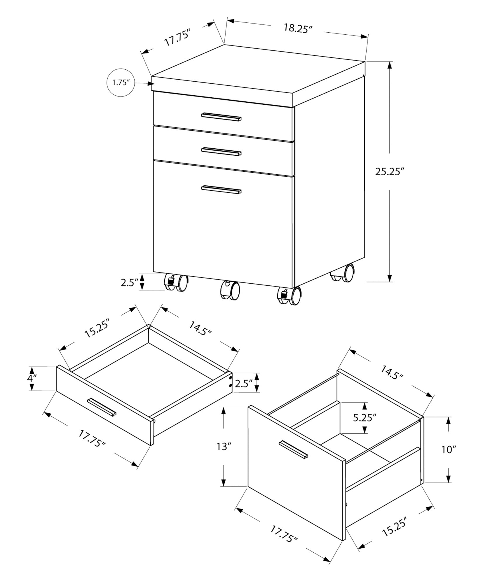 Monarch Specialties I 7051 Classeur, Mobile Roulant, Tiroirs De Rangement, Support D'imprimante, Bureau, Travail, Stratifié, Gris, Blanc, Contemporain, Moderne - Simple Boutique