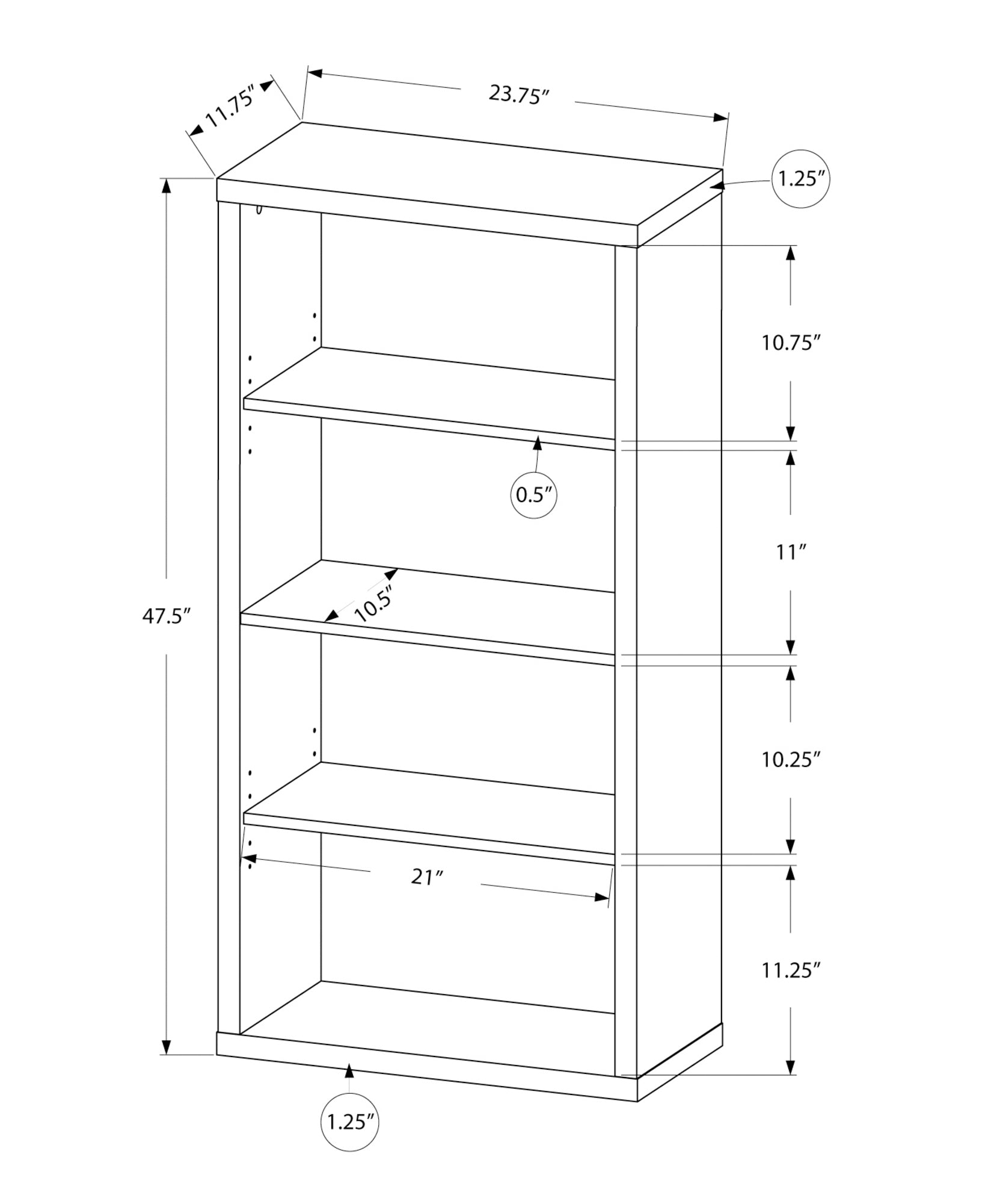 Monarch Specialties I 7059 Étagère À Livres, Étagère, Étagère, 5 Niveaux, 48"h, Bureau, Chambre À Coucher, Stratifié, Blanc, Contemporain, Moderne - Simple Boutique