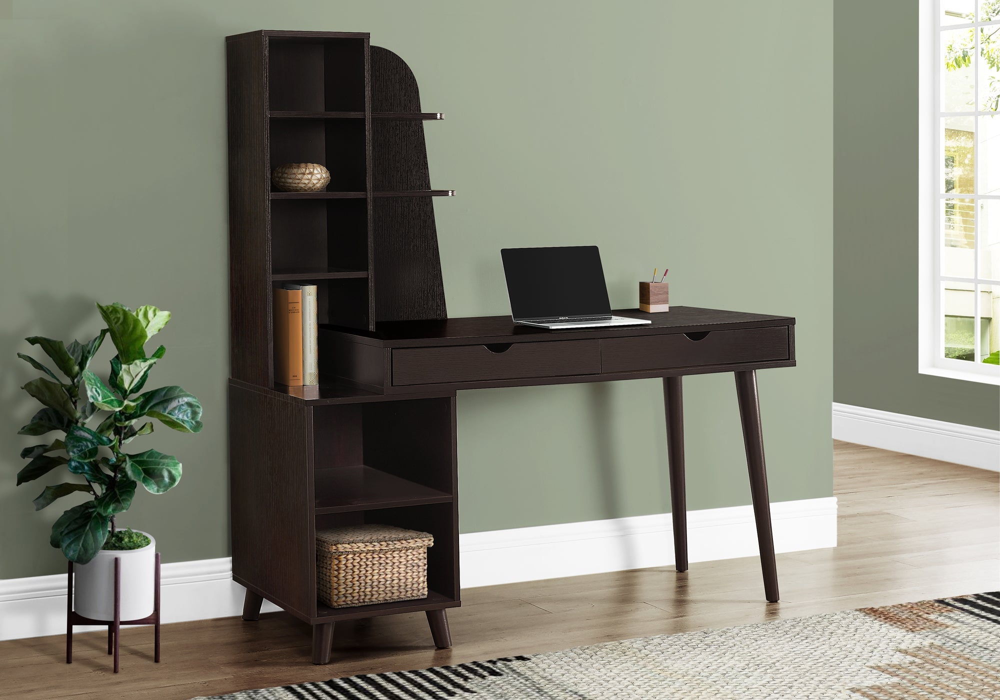 Monarch Specialties I 7096 Bureau, Bureau À Domicile, Ordinateur Portable, Tiroirs De Rangement, 55"l, Travail, Stratifié, Pieds En Bois Massif, Brun, Transitionnel - Simple Boutique