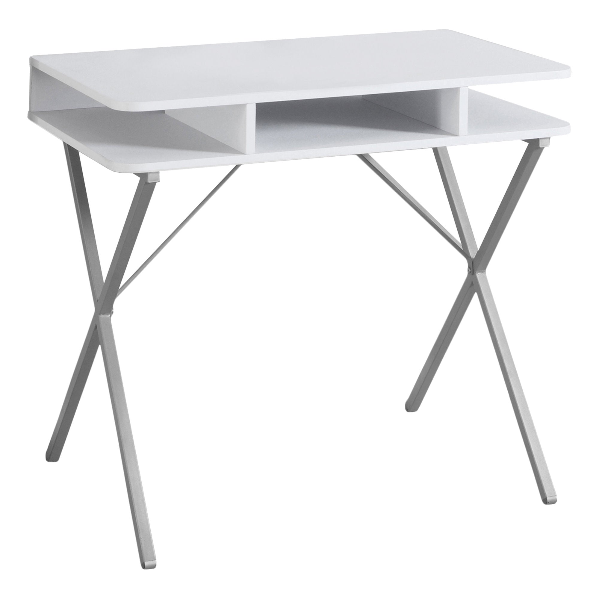 Monarch Specialties I 7100 Bureau, Bureau À Domicile, Ordinateur Portable, Étagères De Rangement, 31"l, Travail, Métal, Stratifié, Blanc, Gris, Contemporain, Moderne - Simple Boutique