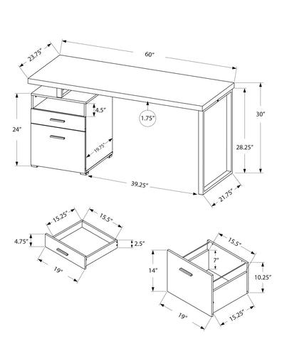 Monarch Specialties I 7144 Bureau, Bureau À Domicile, Ordinateur Portable, Configuration Gauche, Droite, Tiroirs De Rangement, 60