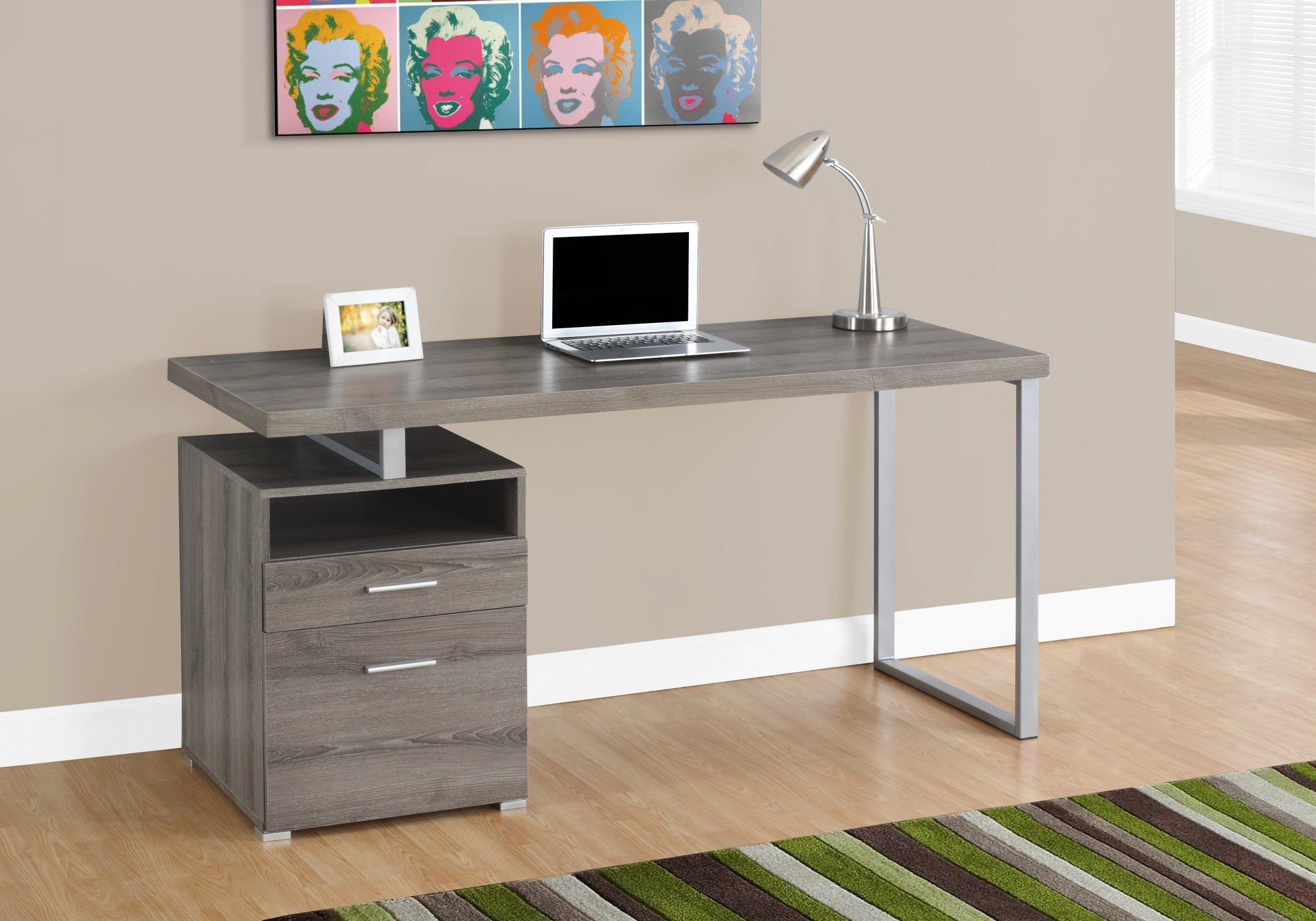 Monarch Specialties I 7145 Bureau, Bureau À Domicile, Ordinateur Portable, Configuration Gauche, Droite, Tiroirs De Rangement, 60"l, Travail, Métal, Stratifié, Brun, Gris, Contemporain, Moderne - Simple Boutique