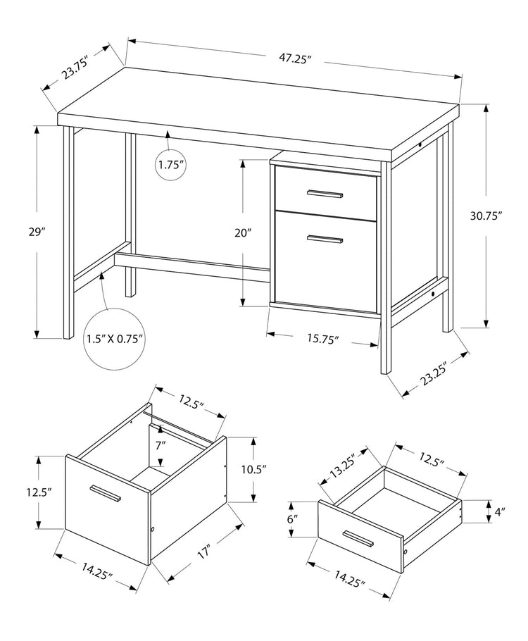Monarch Specialties I 7150 Bureau, Bureau À Domicile, Ordinateur Portable, Configuration Gauche, Droite, Tiroirs De Rangement, 48"l, Travail, Métal, Stratifié, Brun, Gris, Contemporain, Moderne - Simple Boutique
