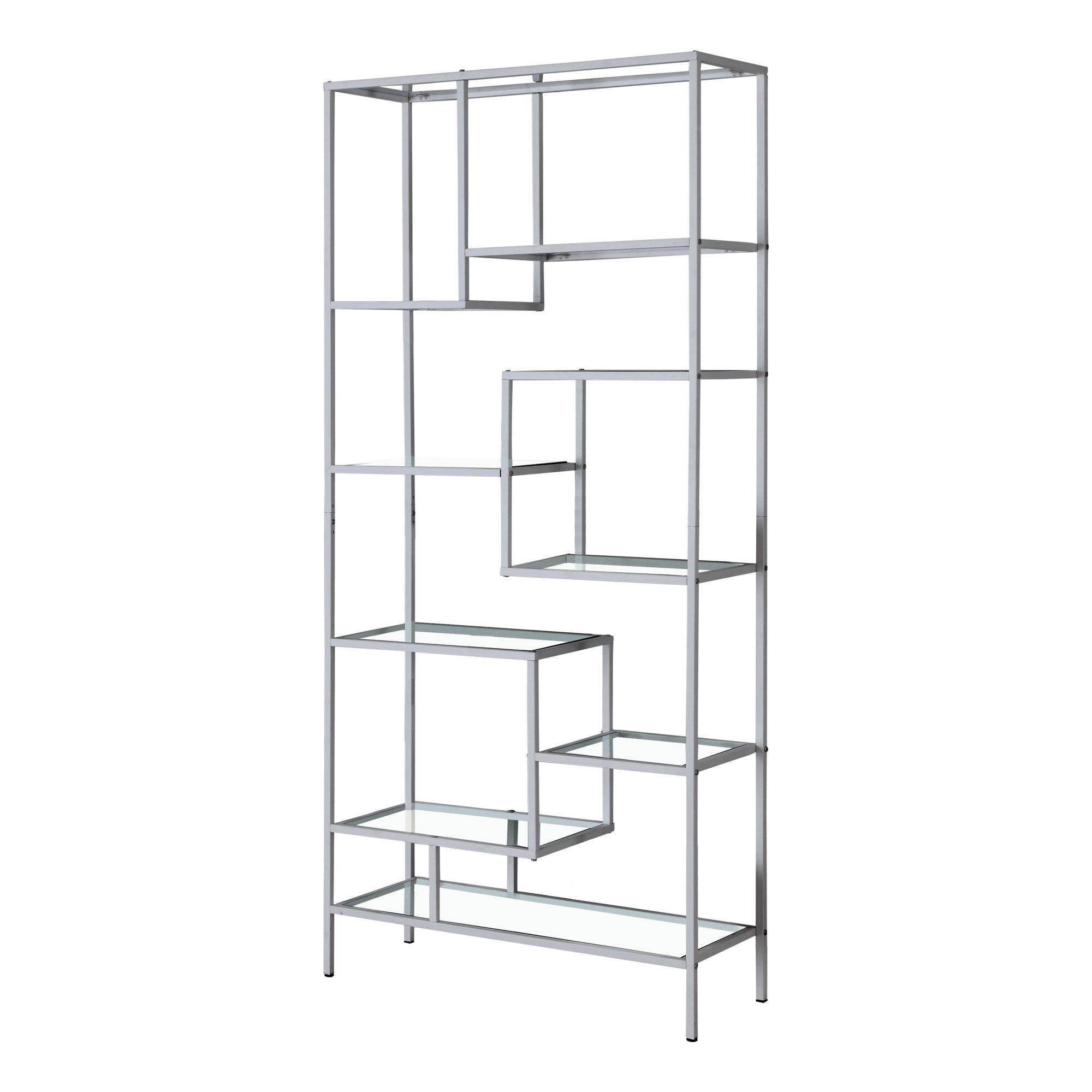 Monarch Specialties I 7158 Étagère À Livres, Étagère, Étagère, 72"h, Bureau, Chambre À Coucher, Métal, Verre Trempé, Gris, Dégager, Contemporain, Moderne - Simple Boutique