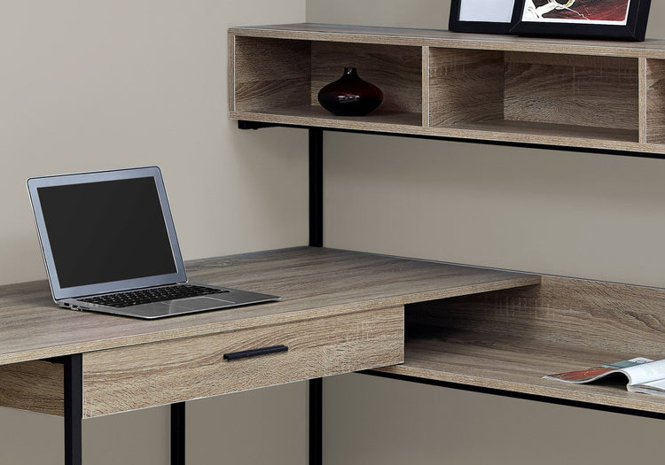Monarch Specialties I 7161 Bureau, Bureau À Domicile, Coin, Tiroirs De Rangement, Forme De L, Travail, Ordinateur Portable, Métal, Stratifié, Brun, Noir, Contemporain, Moderne - Simple Boutique