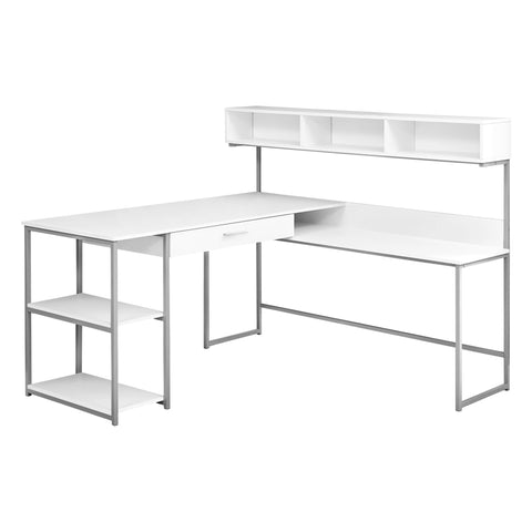 Monarch Specialties I 7162 Bureau, Bureau À Domicile, Coin, Tiroirs De Rangement, Forme De L, Travail, Ordinateur Portable, Métal, Stratifié, Blanc, Gris, Contemporain, Moderne