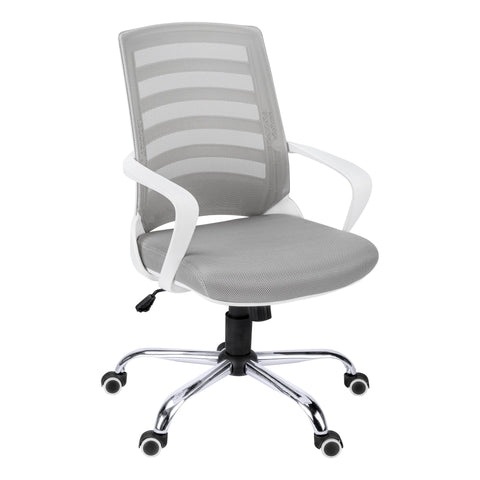 Monarch Specialties I 7225 Chaise De Bureau, Hauteur Ajustable, Pivotant, Ergonomique, Appuis-bras, Bureau, Travail, Métal, Engrener, Blanc, Chrome, Contemporain, Moderne