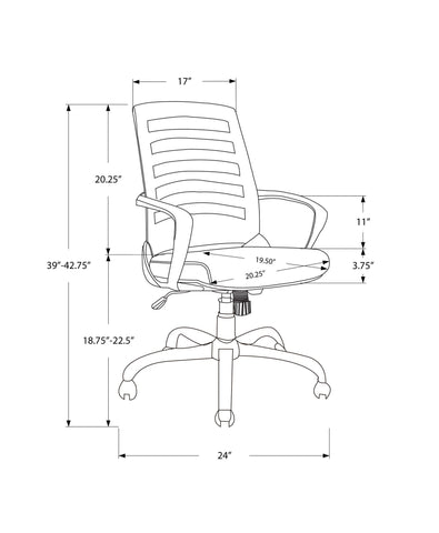 Monarch Specialties I 7225 Chaise De Bureau, Hauteur Ajustable, Pivotant, Ergonomique, Appuis-bras, Bureau, Travail, Métal, Engrener, Blanc, Chrome, Contemporain, Moderne